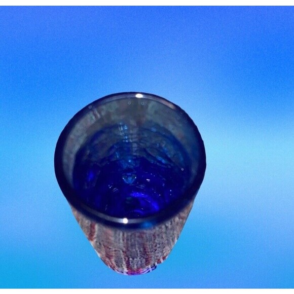 #606 pilgrim Art Glass Benedictine Applied Handle Tall Crackle Blue Shot Glass - Picture 6 of 10